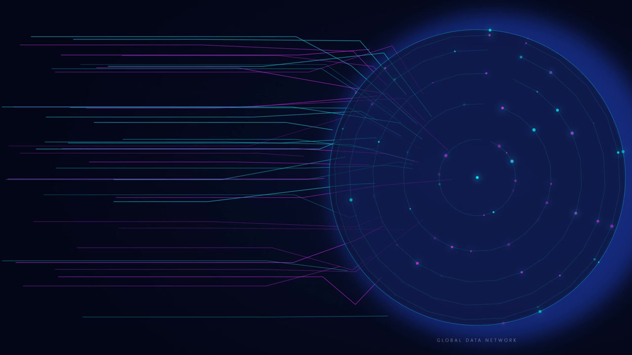 Digital Data Network Visualization with Glowing Nodes and Connecting Lines