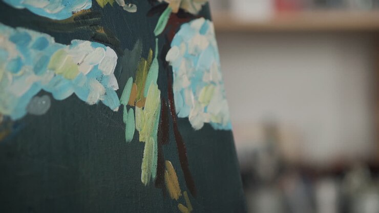Gros plan d'un artiste peignant des fleurs