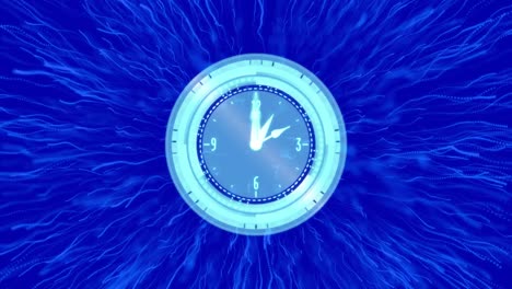 animación de un reloj en movimiento sobre rastros de luz sobre fondo azul