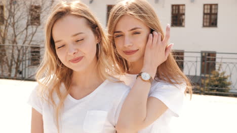 two young women friends posing outdoors