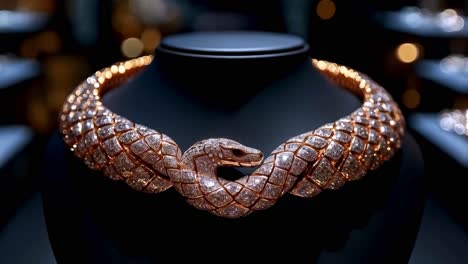 diamond snake necklace on display