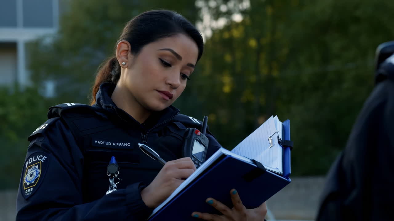 Female Police Officer Writing Notes