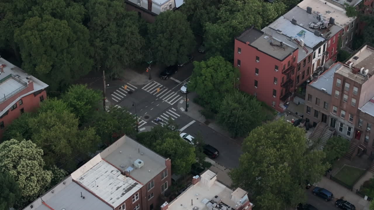 Aerial view of apartment buildings in Brooklyn. Shot on an overcast summer day in New York City