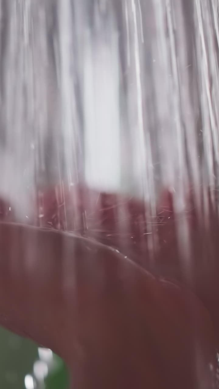 las manos de la mujer sumergidas en un arroyo de agua constante. la mujer disfruta del calor con las manos atrapando el arroyo que fluye. la dama está de pie en la ducha apreciando el agua caliente