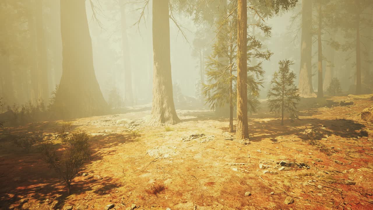 캘리포니아 의 세코이아 국립 공원 에서 여름 에 거대한 세코이아 나무 들 을  ⁇ 고 있다