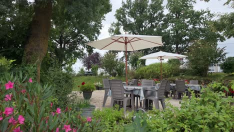 an outdoor area of a countryside family restaurant in southern france