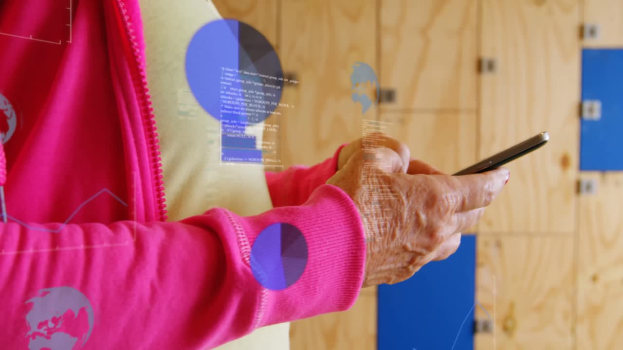 스마트 폰을 사용하는 여성에 대한 데이터 처리 및 그래프의 애니메이션