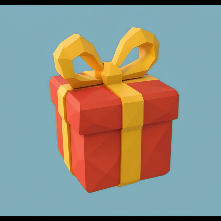 Scatola regalo rossa 3D Low Poly in rotazione su sfondo blu
