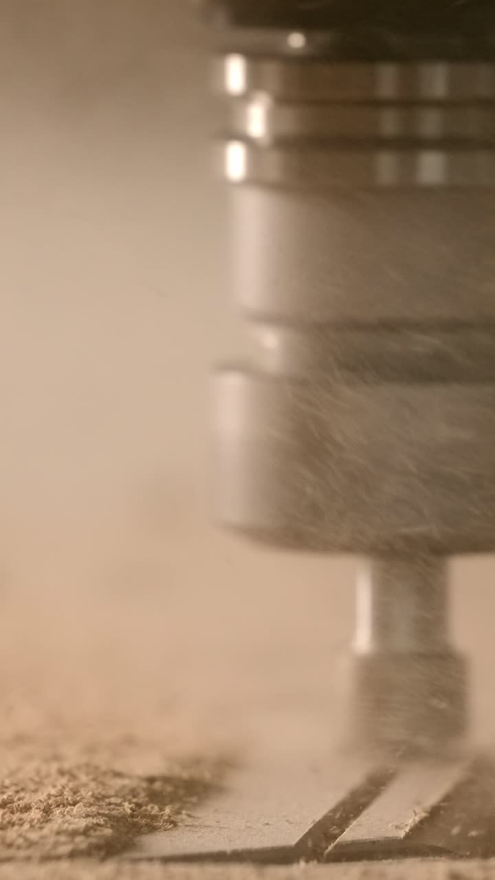 작업 중 cnc 목재 가공 기계의 클로즈업 뷰