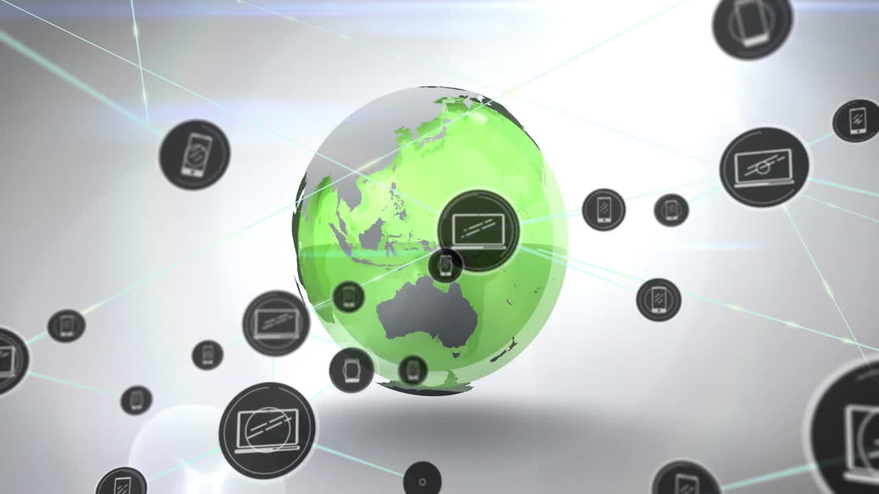 animación de la red de conexiones con iconos en todo el mundo