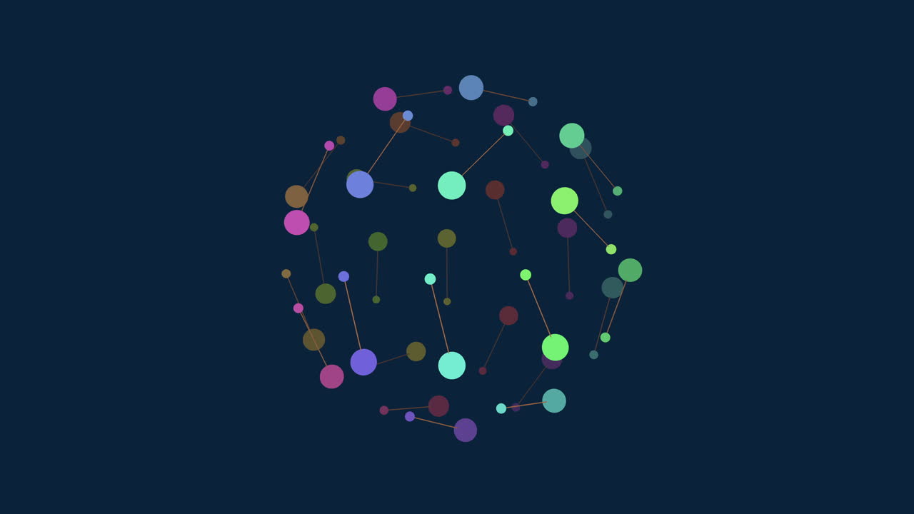 어두운 공간에 점과 선이 있는 미래형 분자 패턴