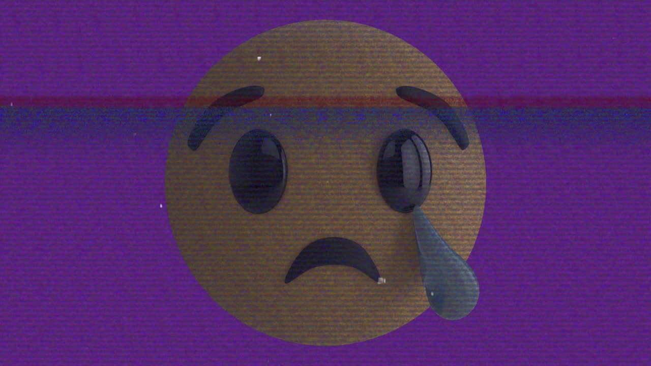 animación del icono de emoji triste sobre la pantalla con ruido