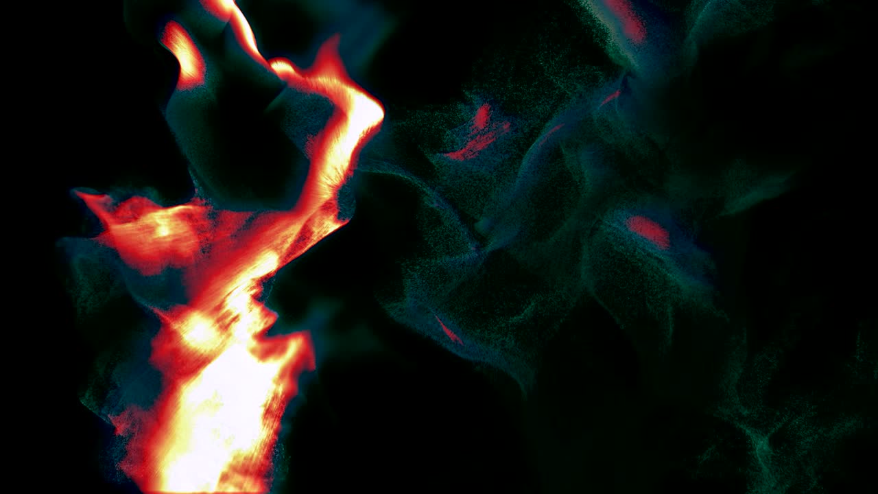 salpicaduras de fuego de partículas en la oscuridad, animación 3d, bucle