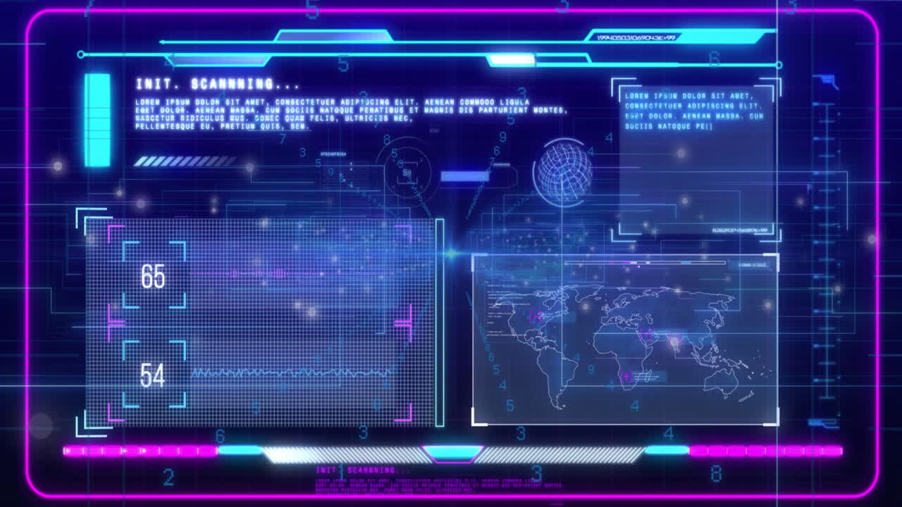 Animation of data processing over network of connections on black background