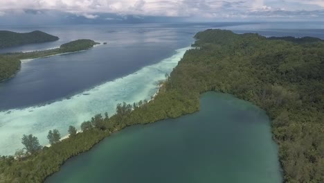 aerial view of tropical island lagoon