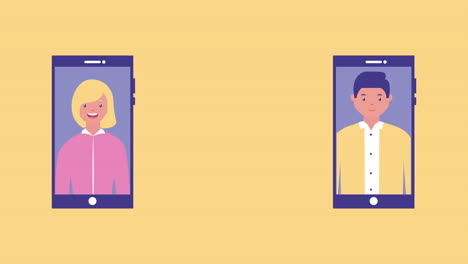 pareja de negocios en teléfonos inteligentes avatares personajes
