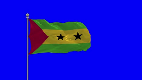 sao tome and principe 3d illustration of the waving flag on a pole with chroma