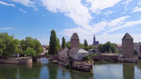 city skyline of petite france in strasbourg at the river ill in france daytime