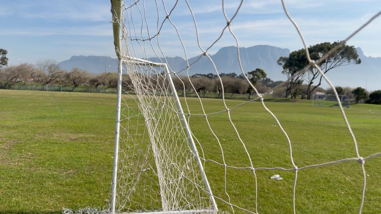 Close up shot of a football or soccer net on Cape Town