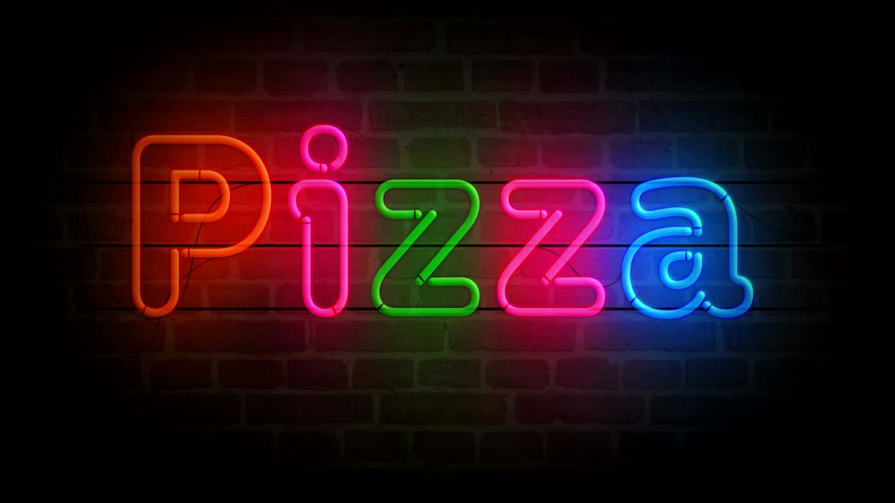 벽돌 벽에 네온 피자 루프
