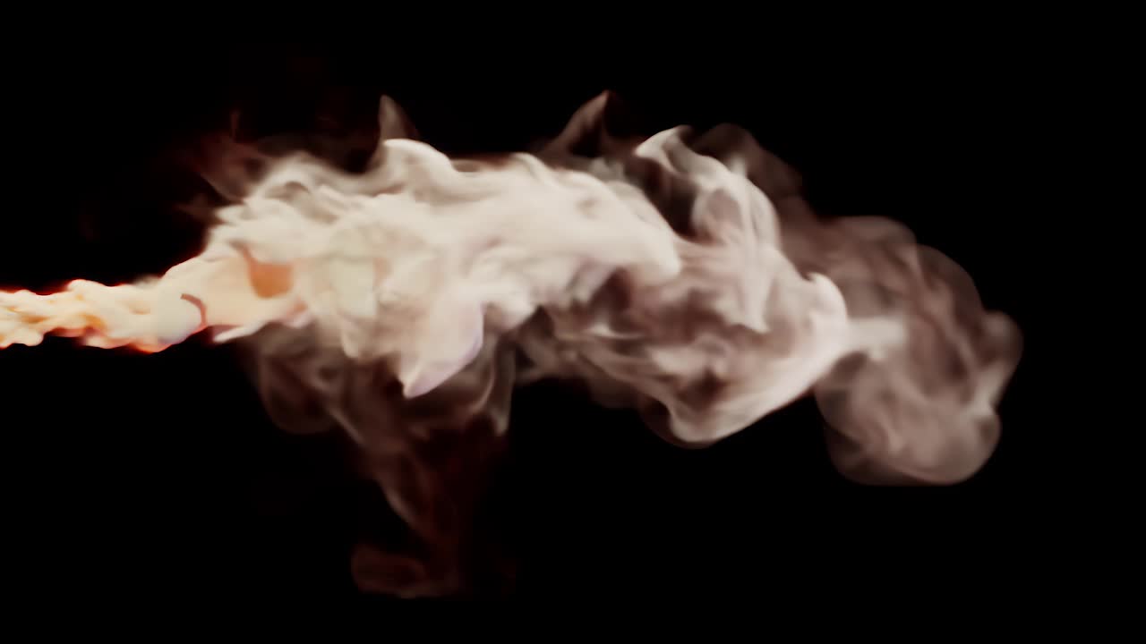 Flusso di fumo colorato su sfondo nero da studio, che può essere separato o utilizzato in modo continuo. Sbuffo di nuvola di fumo, nuvola d'inchiostro che vortica e scorre sott'acqua, fumo denso, alta densità e turbolenza, rendering 3D.