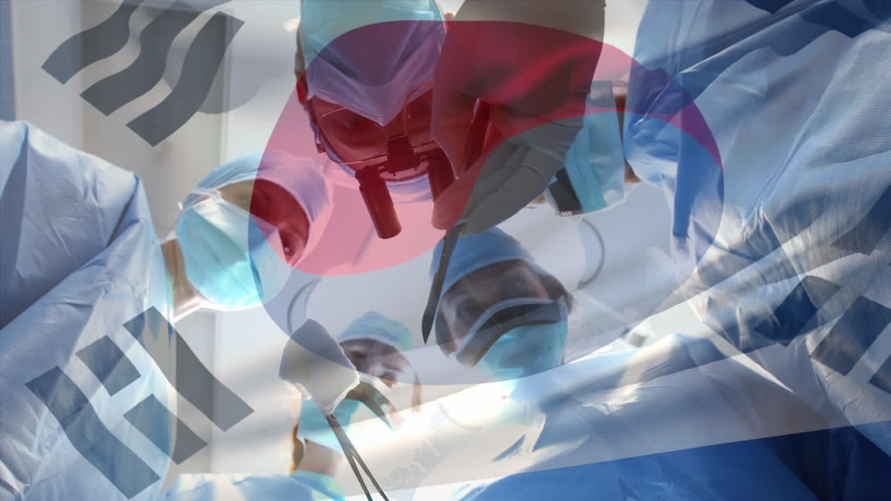 수술실에서 외과 의사 들 위 에 한국 의  ⁇ 발 이 흔들리는 애니메이션
