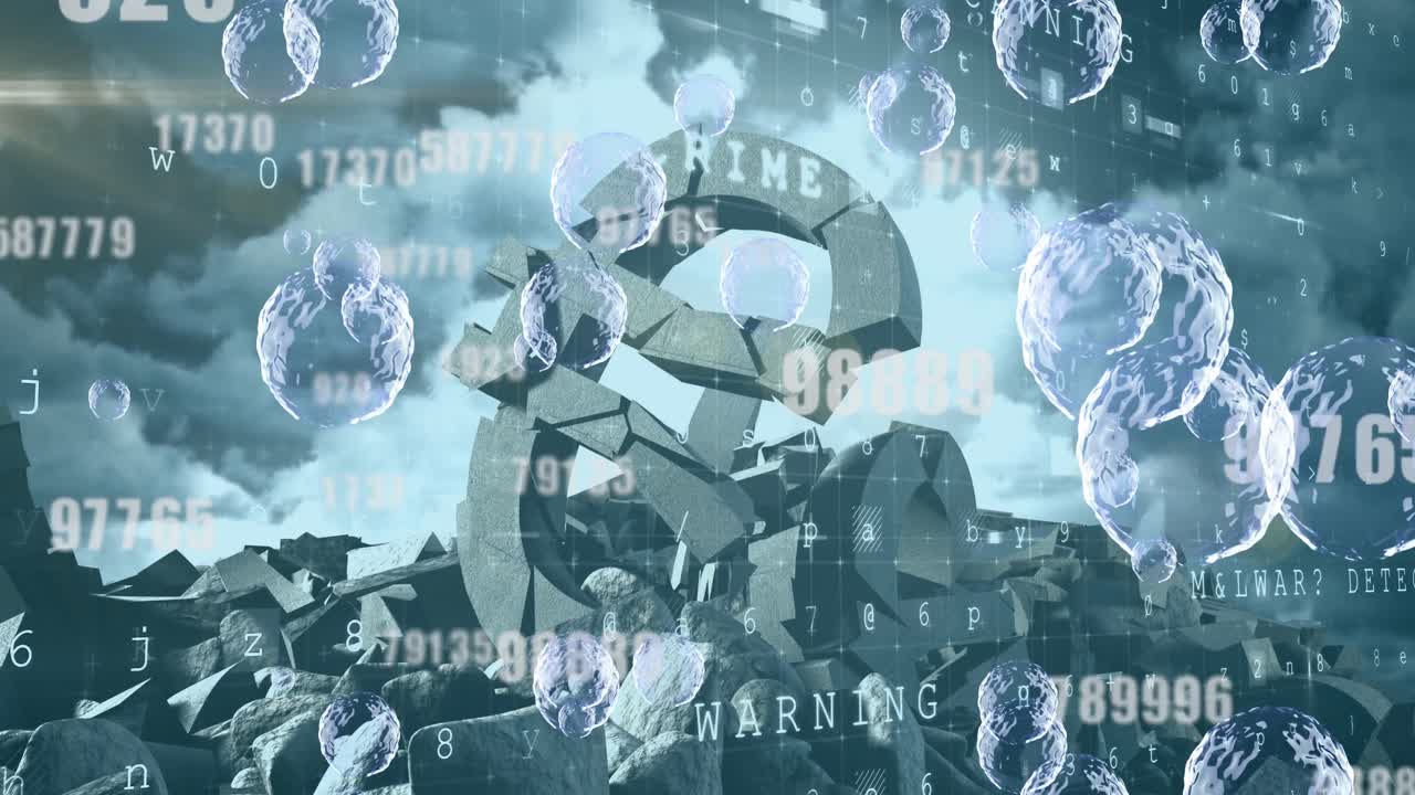 푸른 하늘을 배경으로 깨진 유로 기호 위에 떠다니고 숫자를 바꾸는 여러 개의 거품