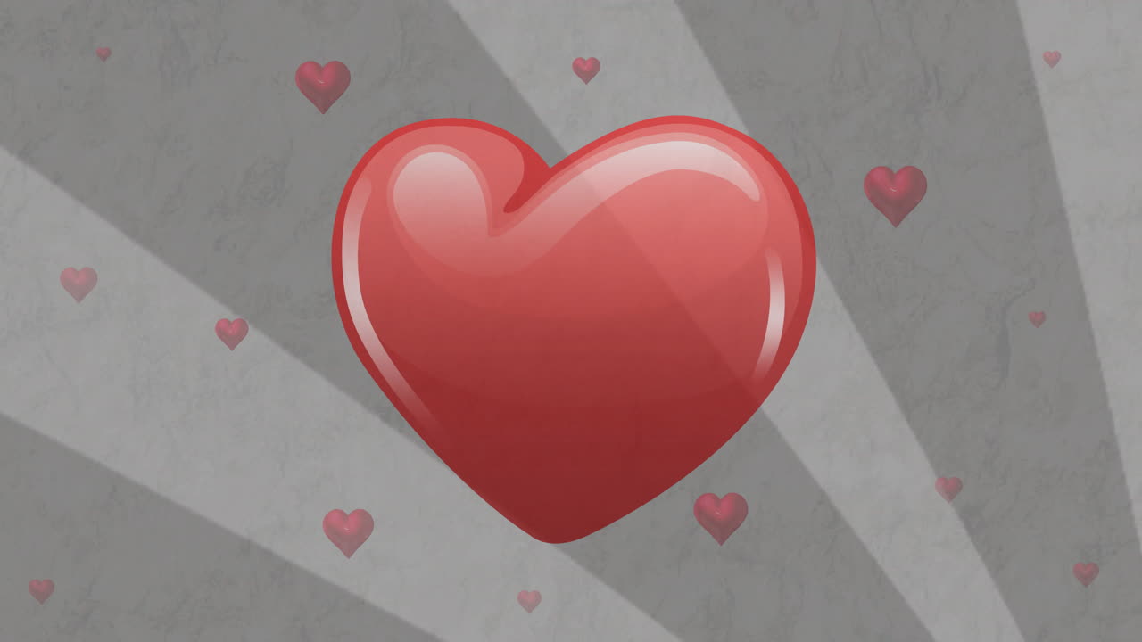 회색 줄무 위에 은 심장이 회전하는 애니메이션