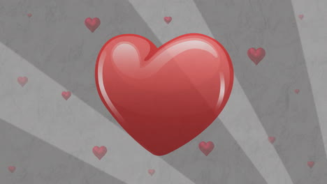 animación de corazones rojos sobre rayas grises girando