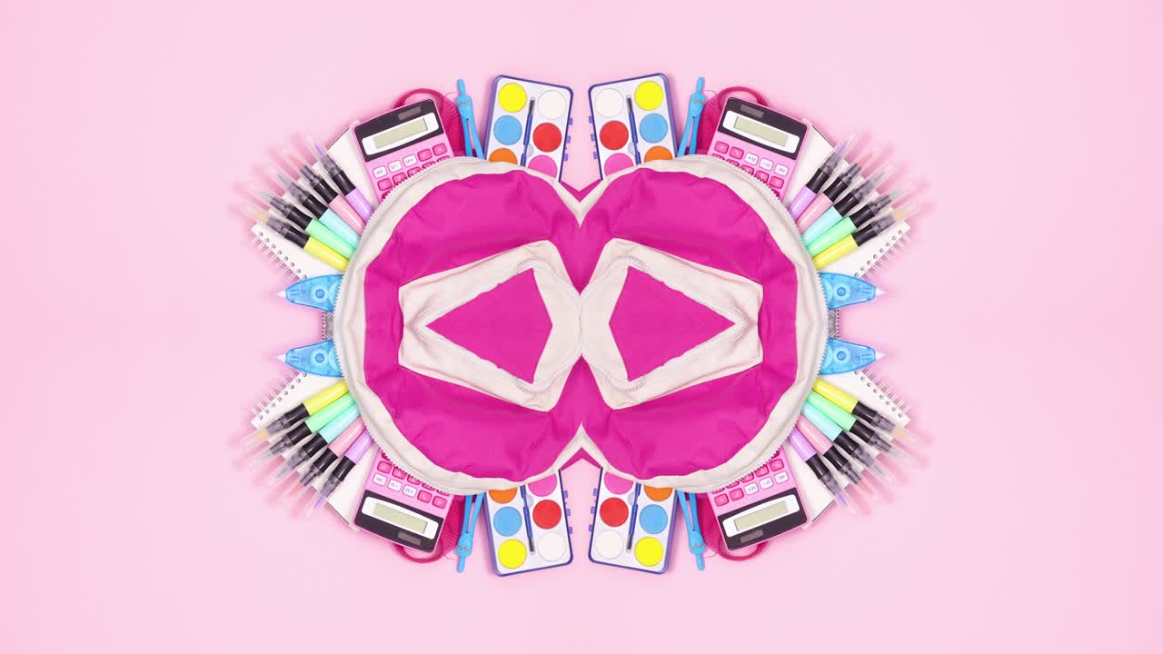 doble de regreso a la escuela stop motion animación de papelería escolar en la mochila