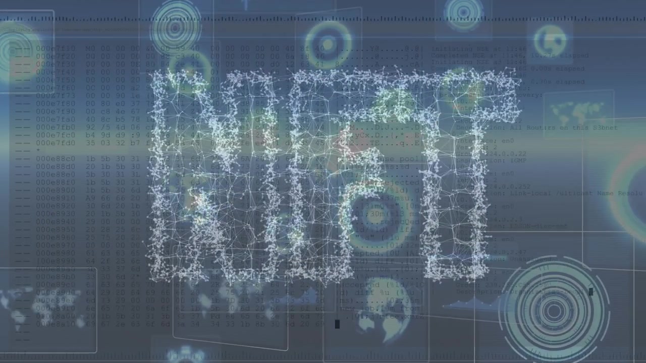Animation of nft text over scope scanning and data processing