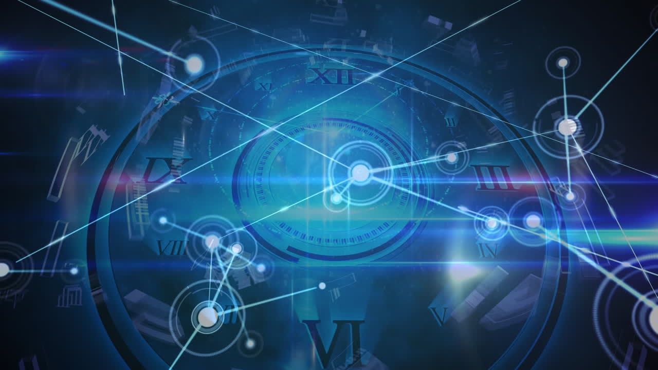 파란색과 검은색 바탕에 을 통해 연결 네트워크의 애니메이션.