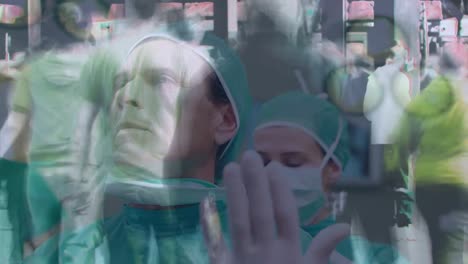 animation of walking people over surgeons in operating theatre