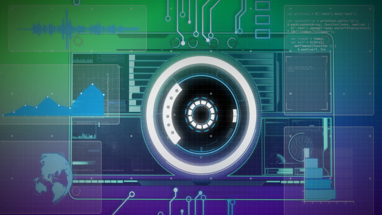 animación del escaneo del alcance y el procesamiento de datos en una placa de circuitos informáticos