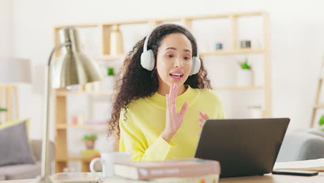 video call, laptop and headphones with woman