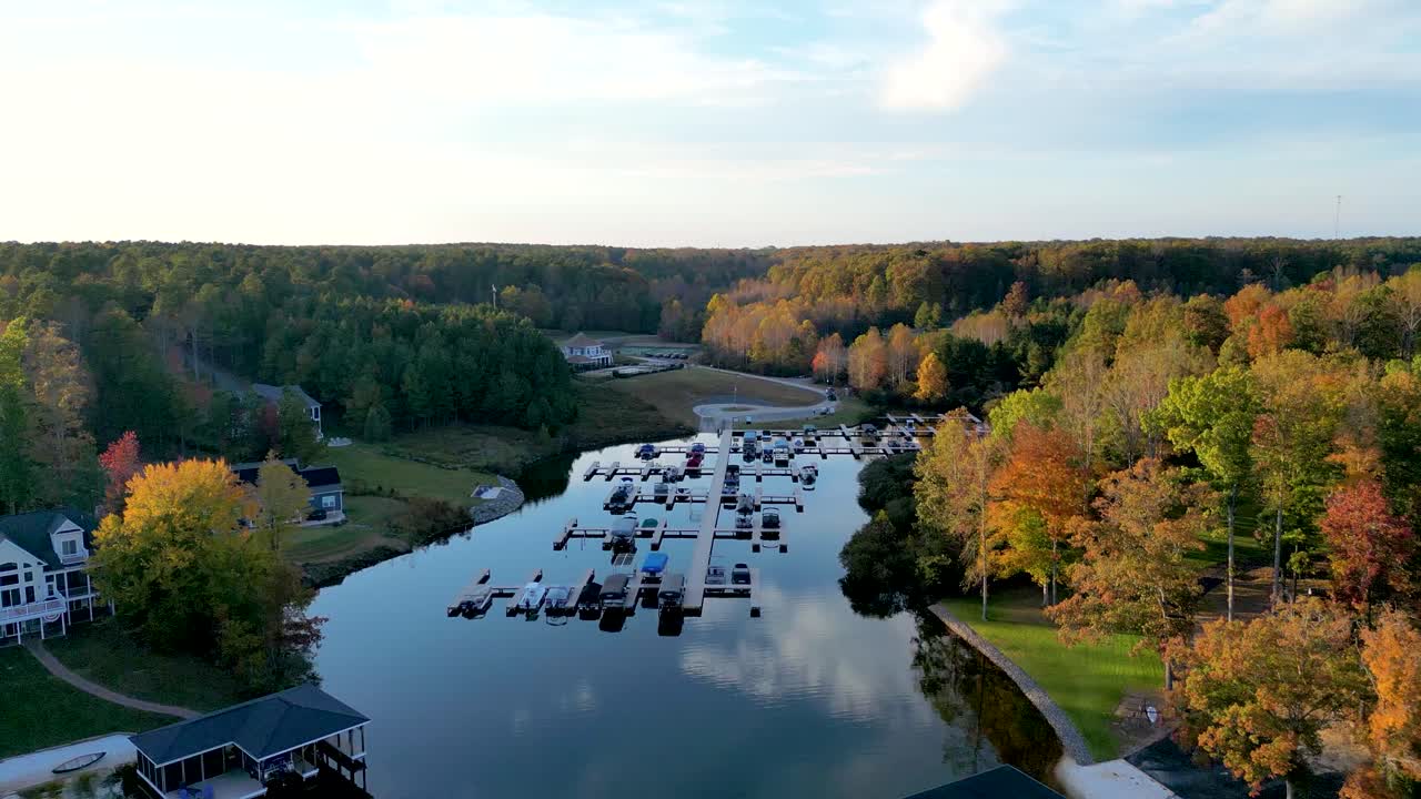 Looking down on boathouses on Lake Anna in Virginia
