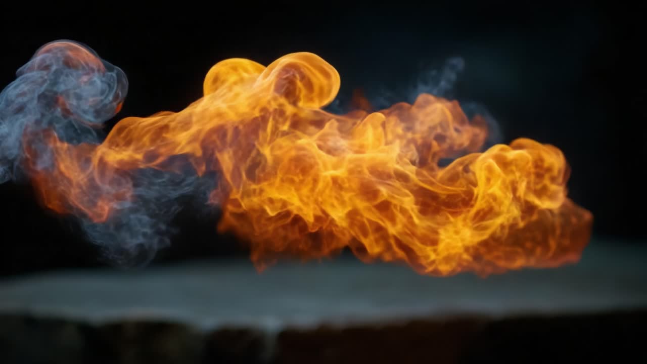 Dynamic Flames Dancing in the Air: A Captivating Display of Fire and Smoke, Illuminating the Darkness with Bright Orange and Yellow Hues, Creating Art in Motion
