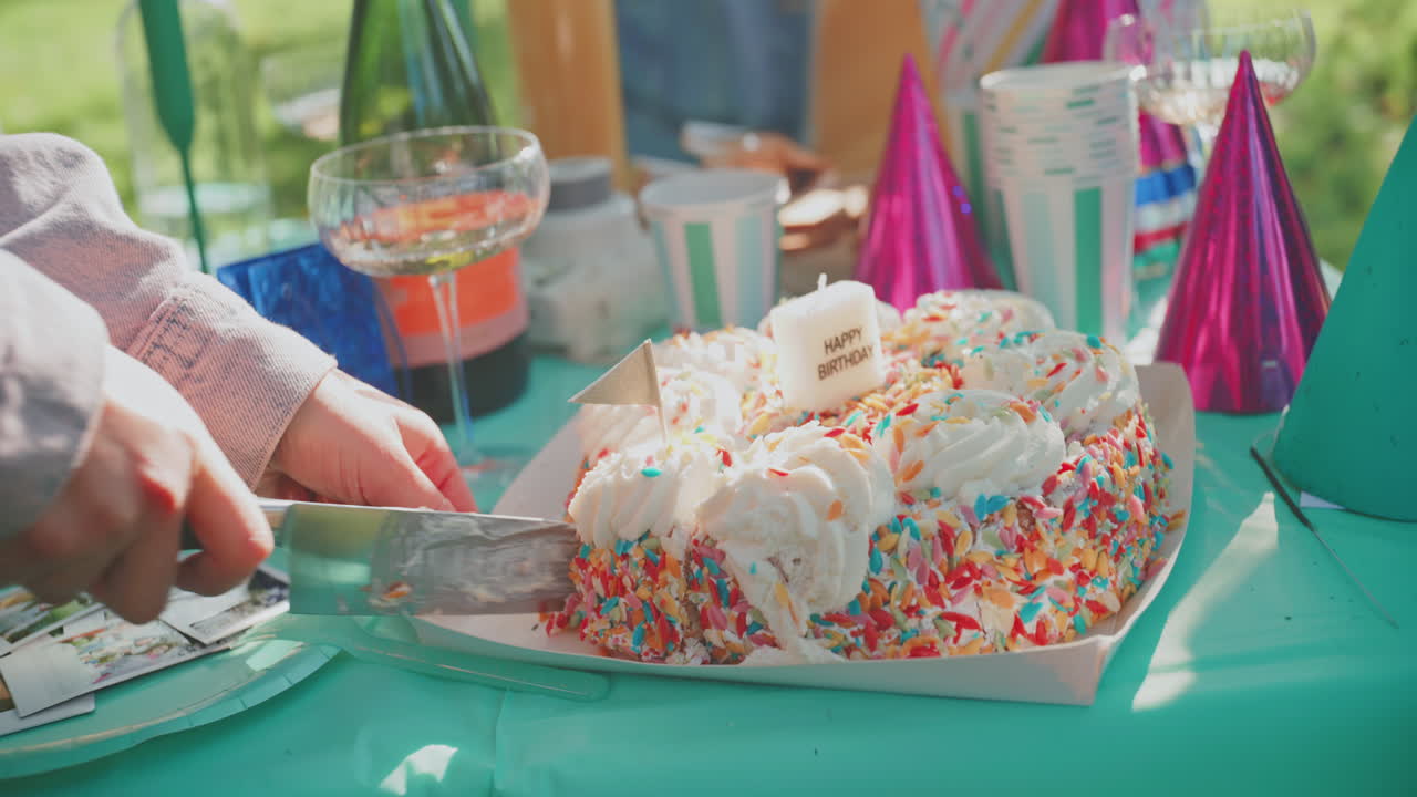 Birthday Cake Cutting at Outdoor Party