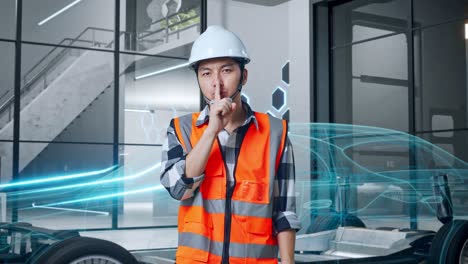 ingeniero en una moderna fábrica de automóviles