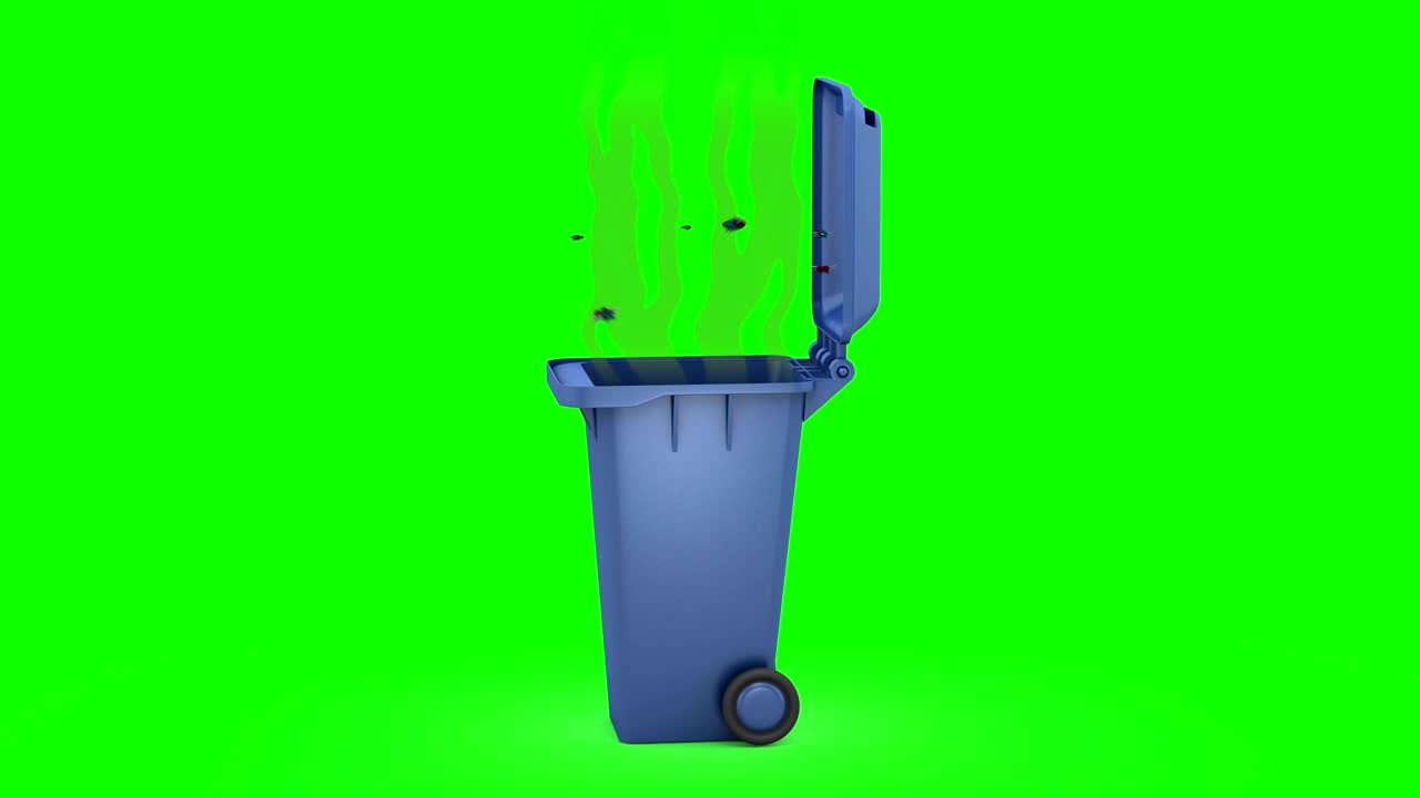 Smelly Trash Can. 3D animation. Green screen, loopable.