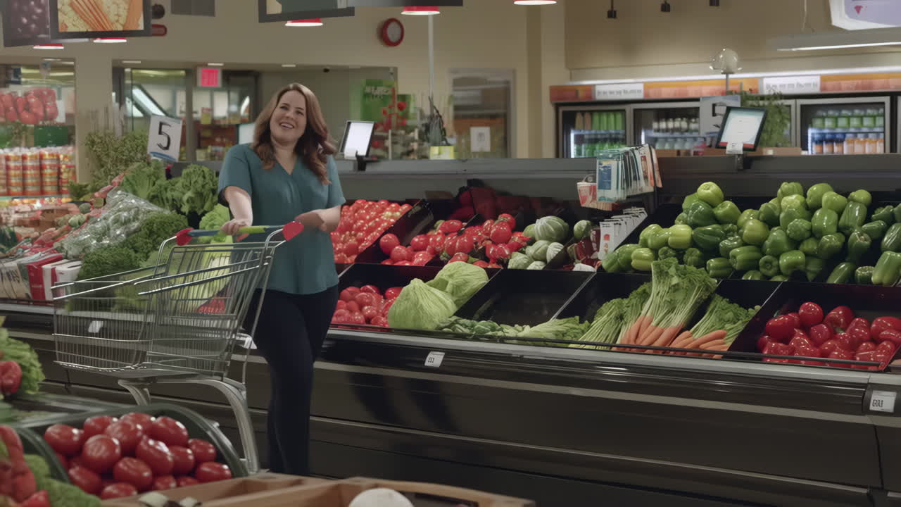 A woman shopping for fresh produce in a supermarket