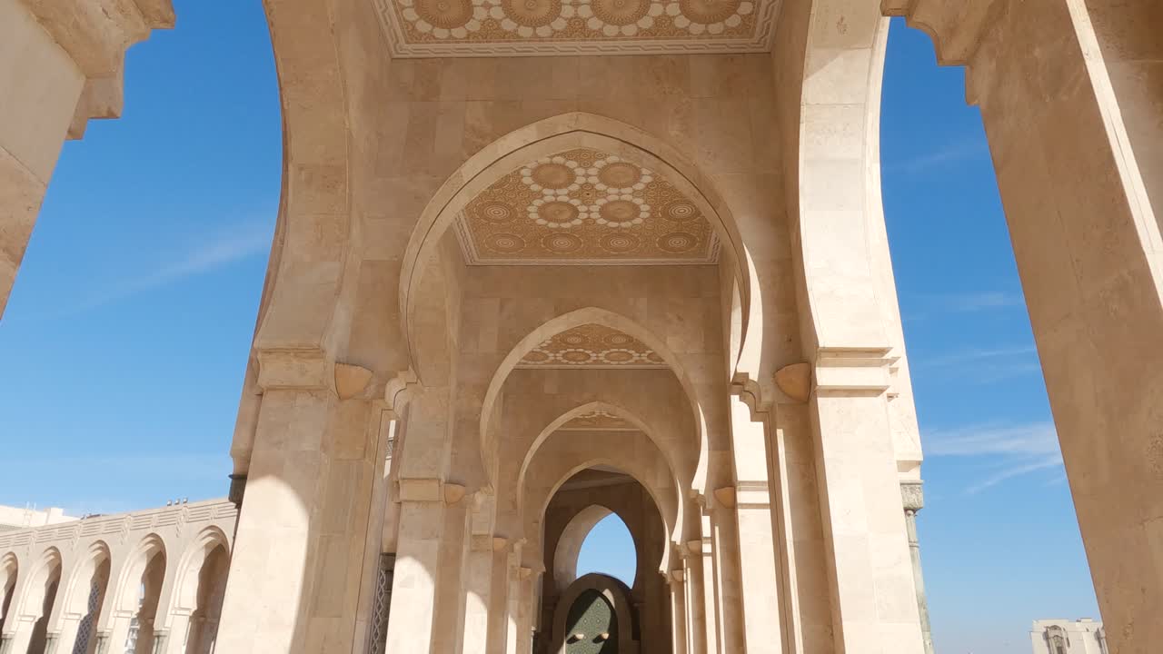 Panoramic view of majestic archways of Hassan Mosque