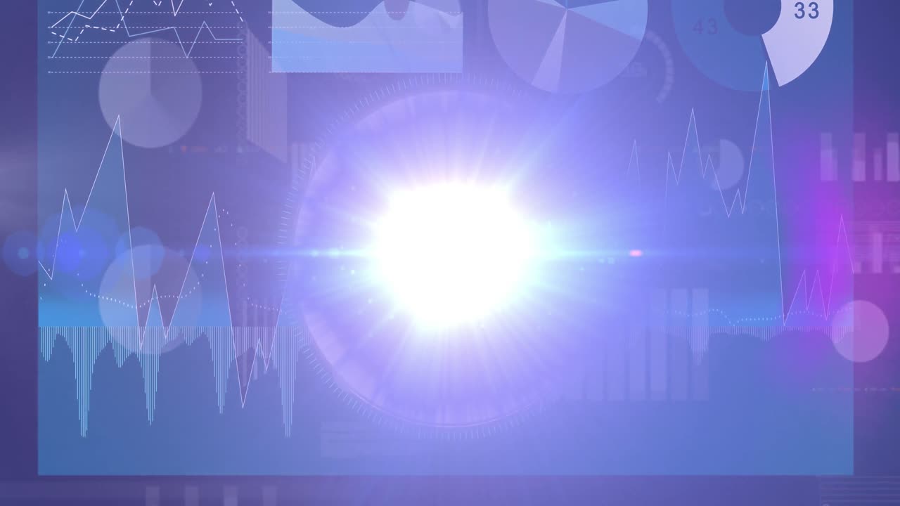 과학적 그래프와 데이터에 대한 처리 원에서 빛의 애니메이션