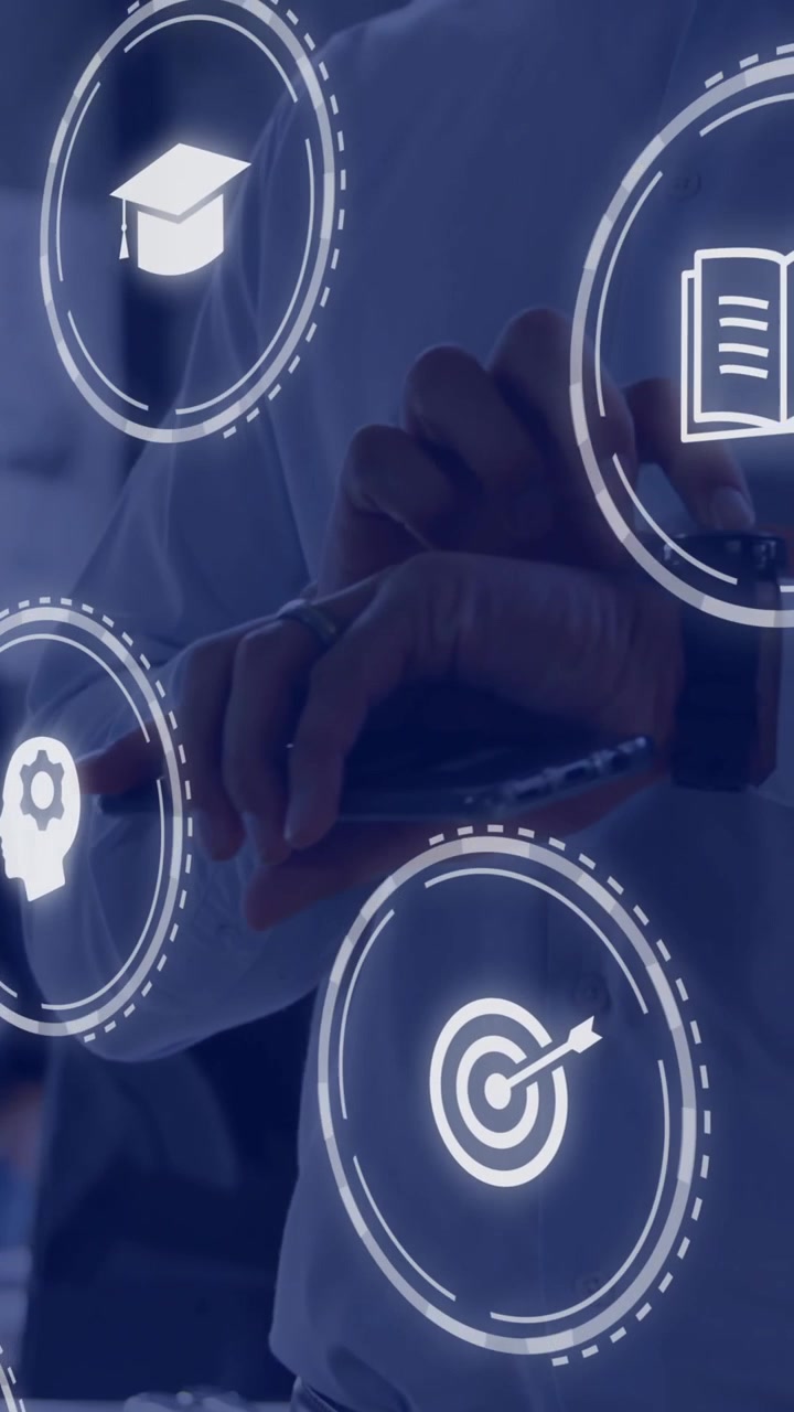 Animazione di rete di connessioni con icone su uomo caucasico che usa lo smartphone