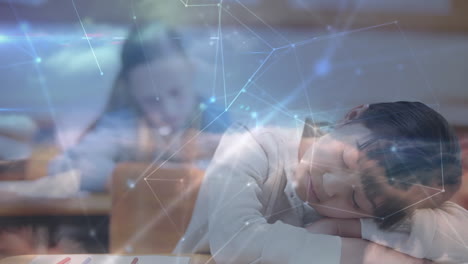 Animation-of-network-of-connections-over-schoolgirl-sleeping