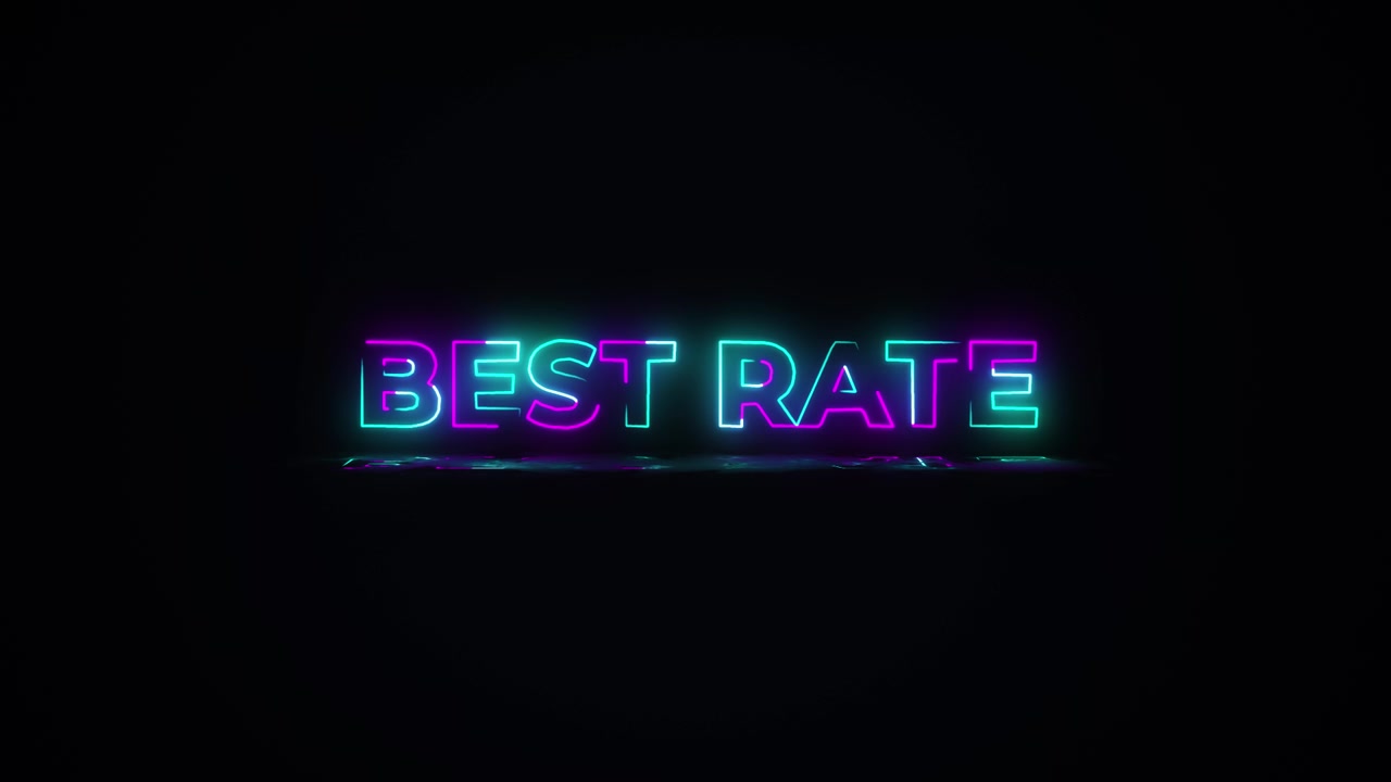 Flashing BEST RATE electric green and pink neon Sign flashing on and off with flicker, reflection