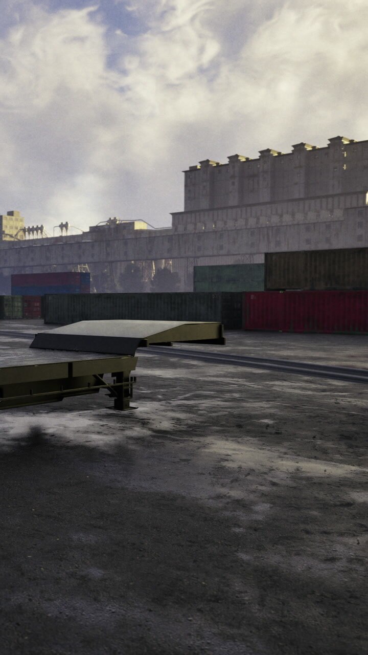Workers prepare shipping containers in a busy port area during daylight