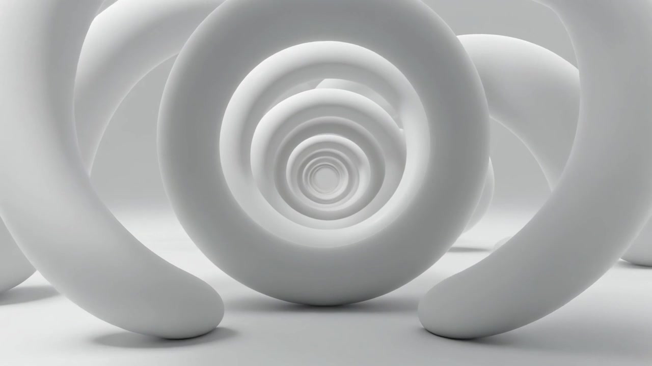 Abstract 3D Animation of Rotating White Rings in Tunnel