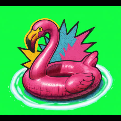 vibrant flamingo pool float illustration animation isolated asset, transparent 4k video, alpha