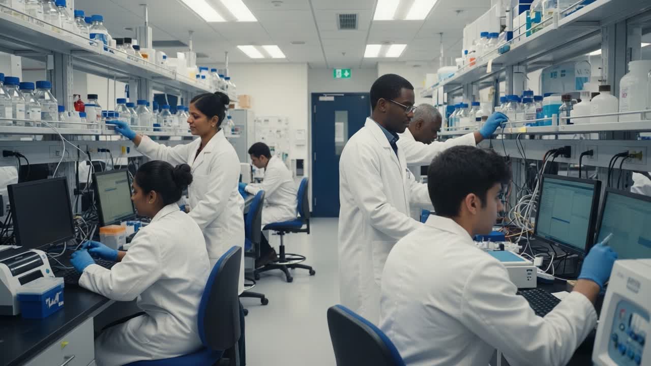 Scientists and researchers working in a modern laboratory